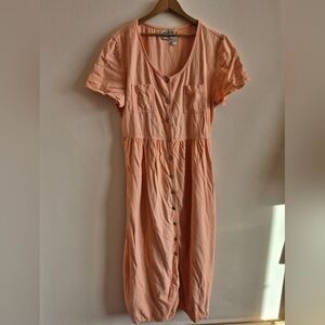 Vintage Peach Cotton Button Down Dress Size 16